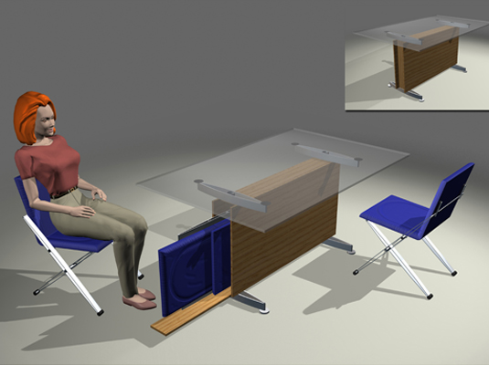 Design de Produto, Conceitual, Mveis - Conjunto mesa e cadeira Canguru, modelo 3d